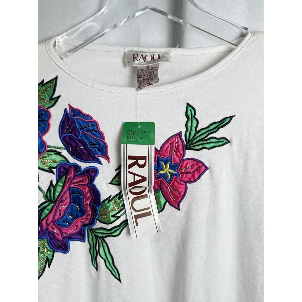 Vintage Raoul Embroidery Appliqué Beaded 3/4th Sleeve Top Sz Medium New - Picture 7 of 8